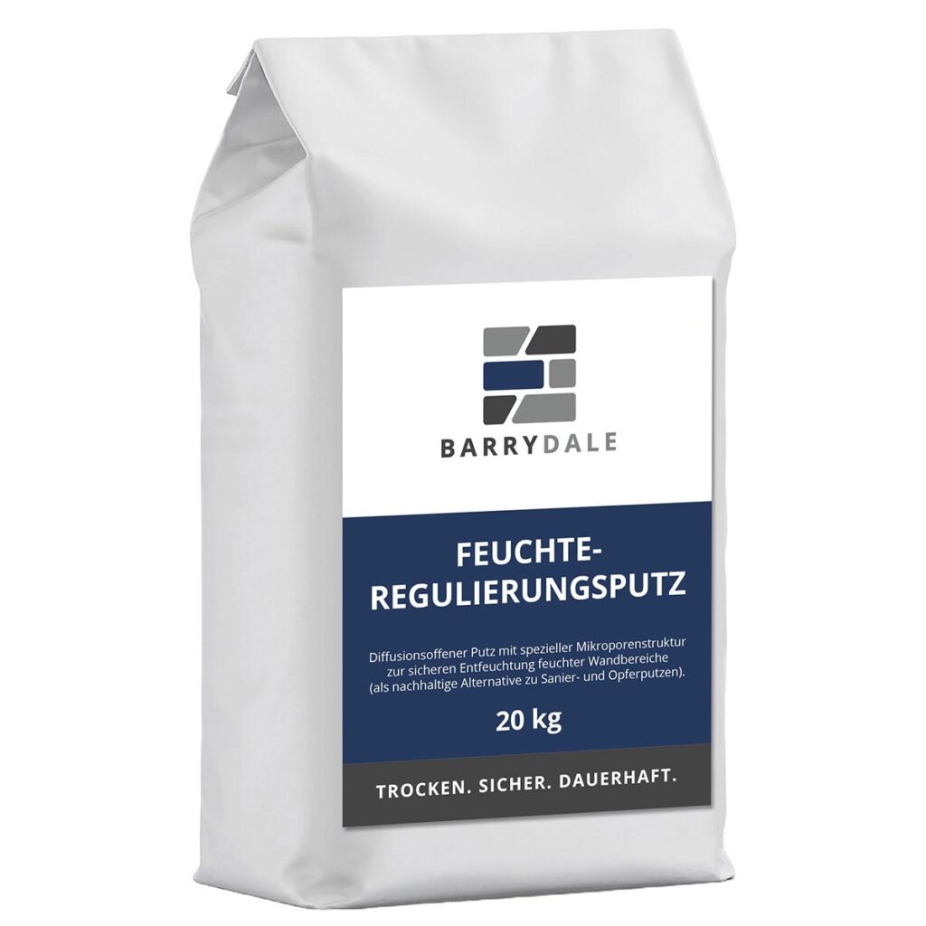 FEUCHTEREGULIERUNGSPUTZ - Diffusionsoffener Putz mit spezieller Mikroporenstruktur zum schnellen und sicheren Feuchteausgleich feuchter Wandbereiche (als nachhaltige Alternative zu Sanier- und Opferputzen).