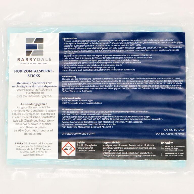 Horizontalsperre-Sticks in der Verpackung